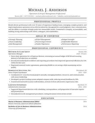 Classic professional ATS resume template preview: traditional single-column chronological layout
