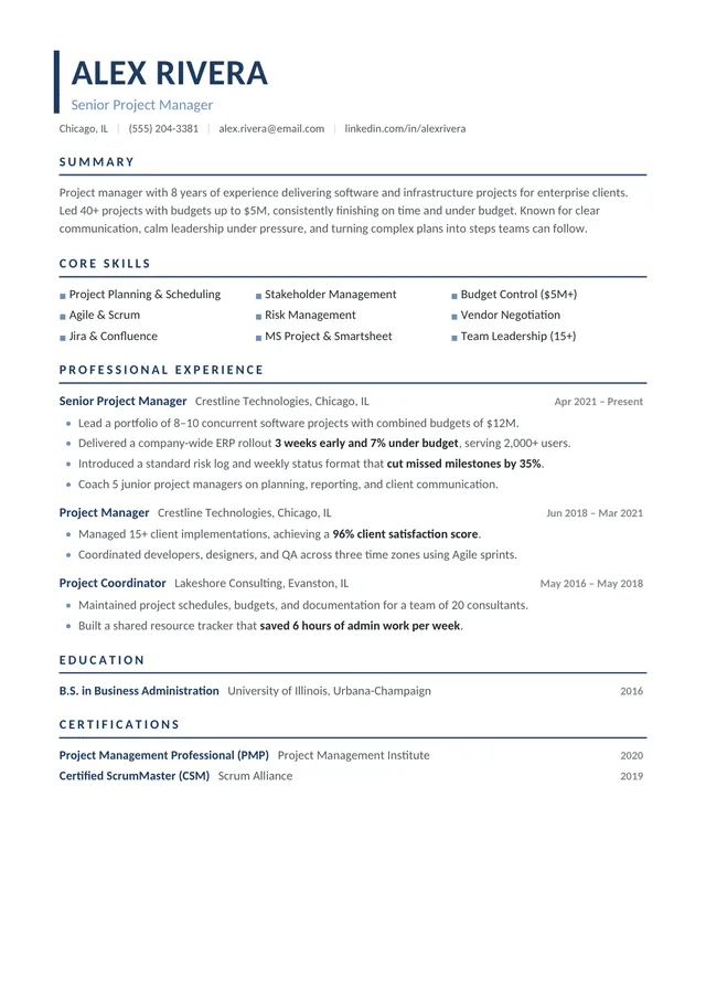 Technical ATS resume template preview: skills-focused one-column layout for engineering and IT roles