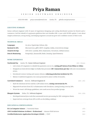 Universal ATS resume template preview: neutral one-column layout with standard sections